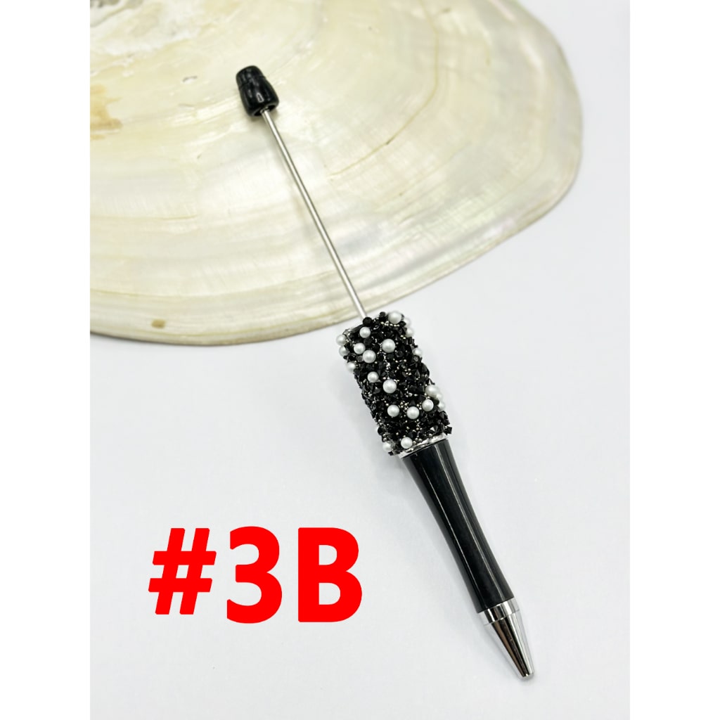 Clear Rhinestones and White Pearls Diamond Shape Beadable Pens in Solid Colors