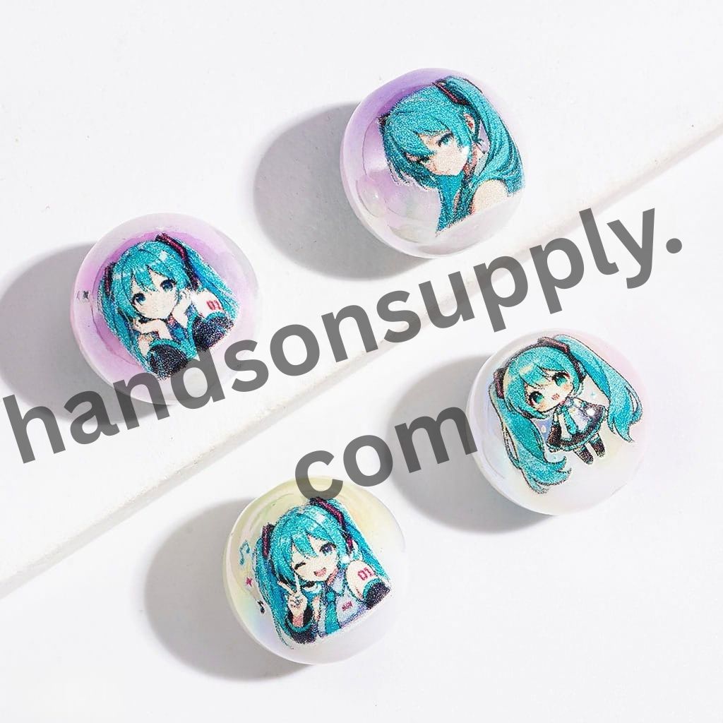 UV-Coated Japanese Anime Virtual Girl Character Printed Round Acrylic Beads for Bracelets, 16MM, Random Mix