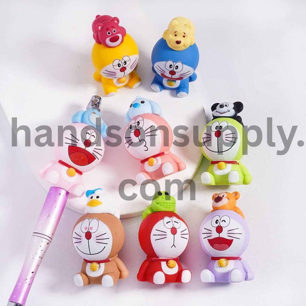 Japanese Robot Cat Character Figurines Multi-Color Acrylic Beads & Pen Toppers, Random Mix (Size Varies Between 50 to 53 MM Depending on Figurine)