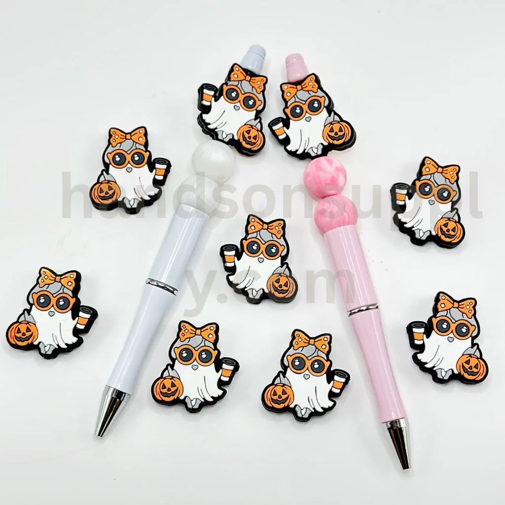Halloween Ghost with Orange Pumpkin Sunglasses Bowknot Little Cute Silicone Focal Beads