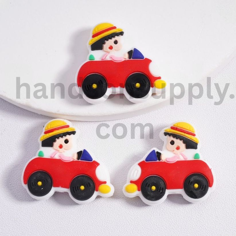 Cute Character Driving Charms Chibi Mickey & Minnie Mouse in Car Silicone Focal Beads