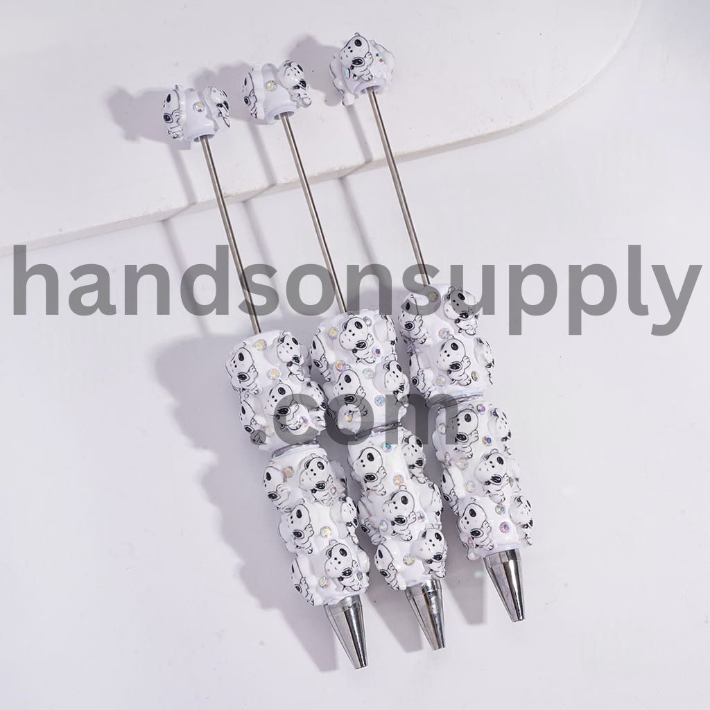 Classic Cartoon Beagle Dog, AB Rhinestones & White Pearls Beadable Clay Pens