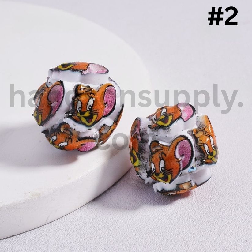 Tom & Jerry Cat & Mouse Character Mix Clay Beads with AB Rhinestones 20mm
