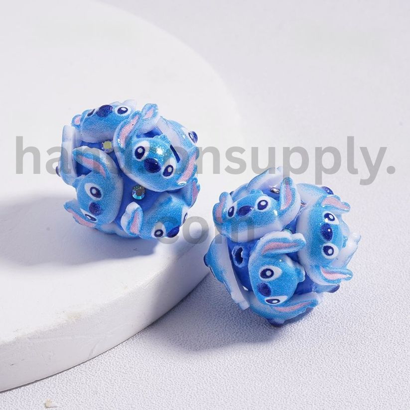 3D Angelic Blue Pink Stitch & Angel Clay Beads with Pearls & Rhinestones 20mm Mix