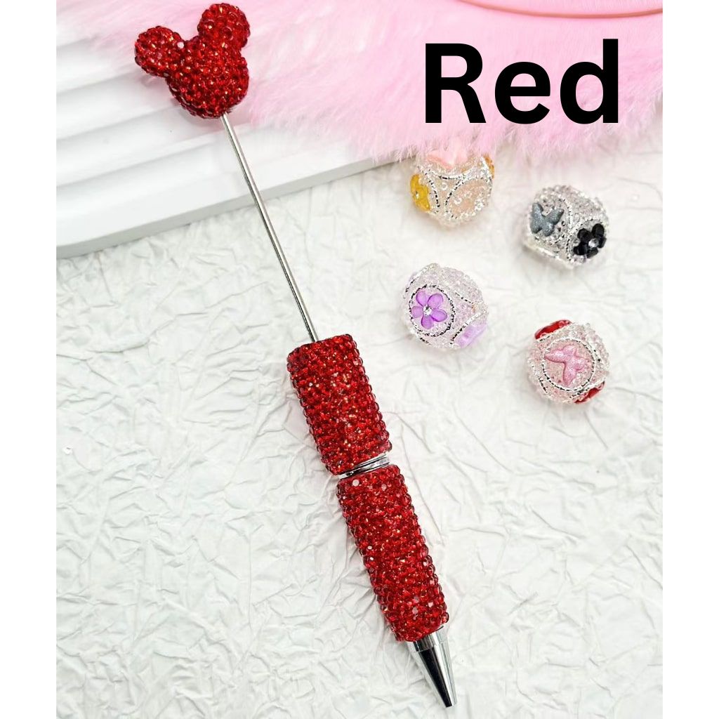 Mouse Head Pen Topper Head Beadable Pens with Clay Rhinestones Covered the Entire Pen