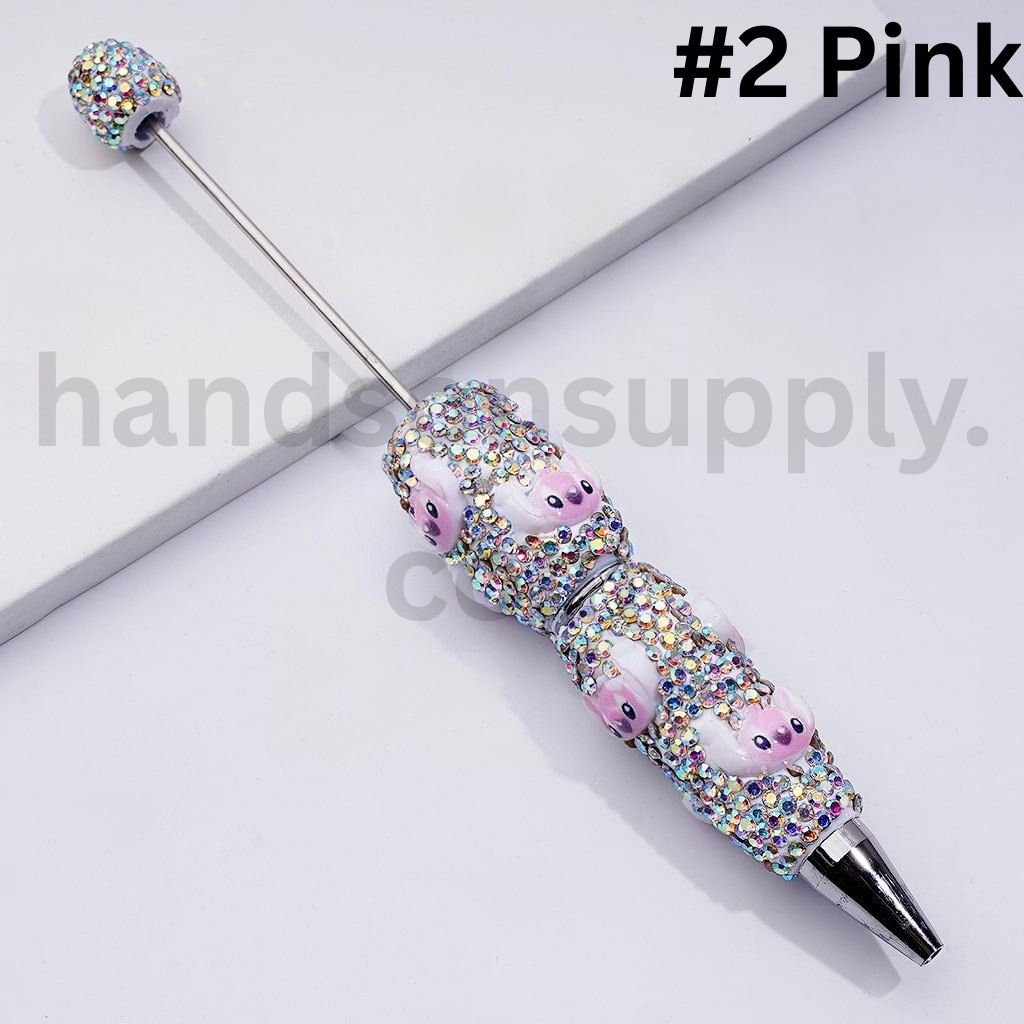 Cute Stitc Head Beadable Clay Pens with Pink Blue AB Rhinestones
