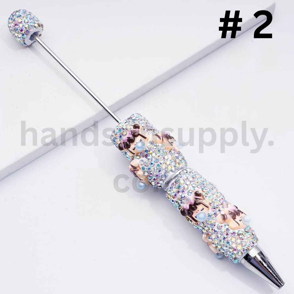 Cute Po Mar Girl Design with White Pearls & AB Rhinestones Decorative Style Clay Pens