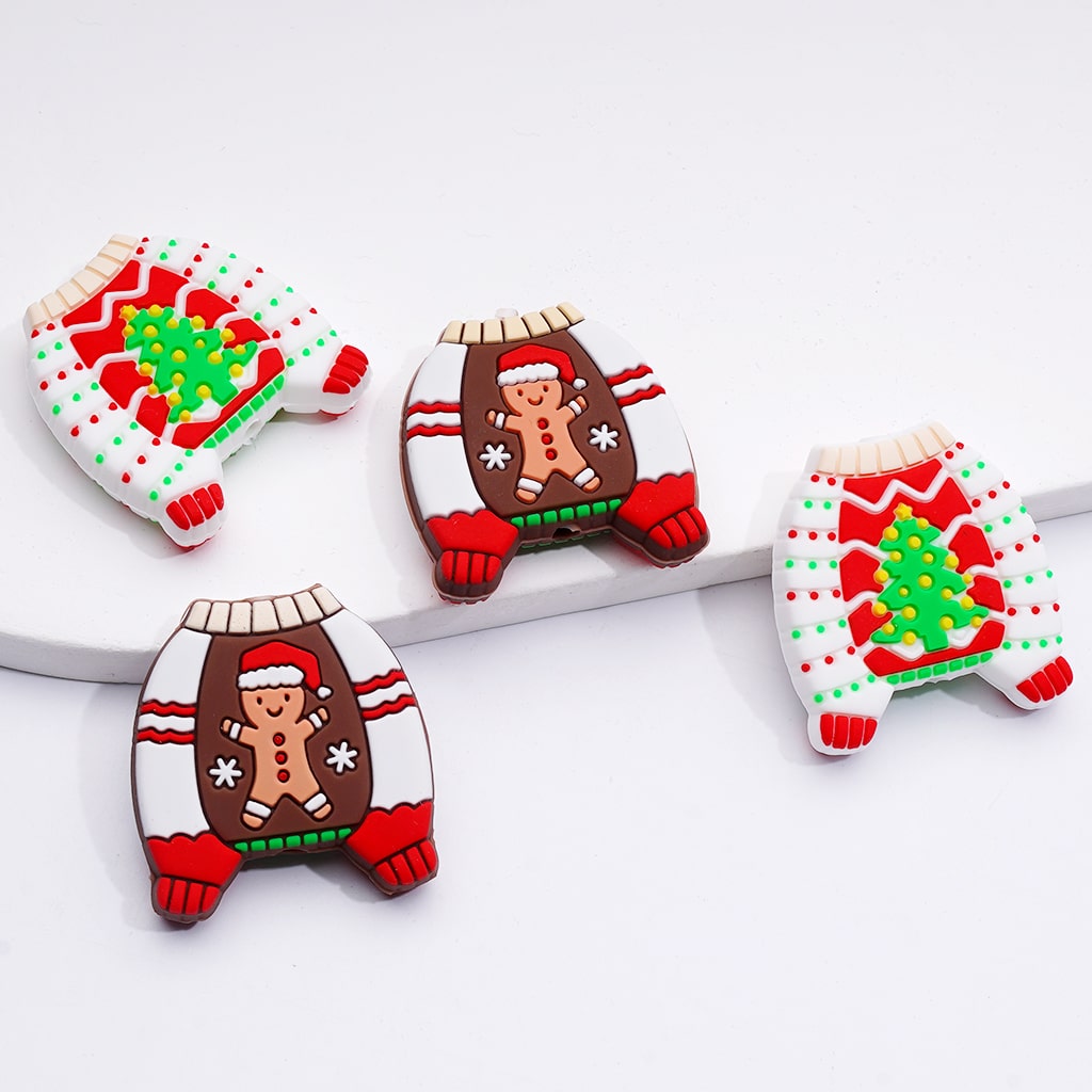 Cute Red Green Dots Christmas Tree Sweater Silicone Focal Beads