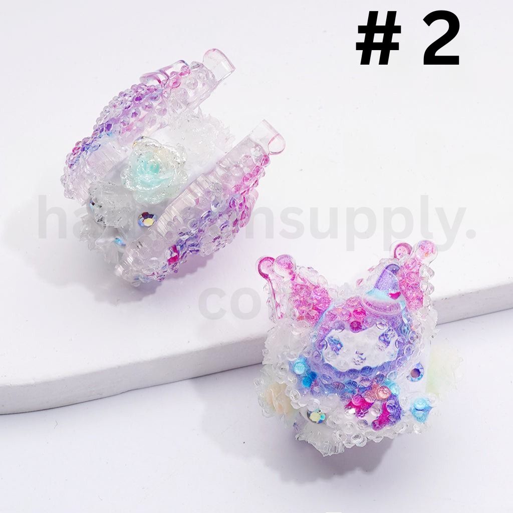 Cute Luminous Characters with Mushrooms & Sparkling Flowers Kuromi, Kitty, Pochacco AB Rhinestones Clay Beads