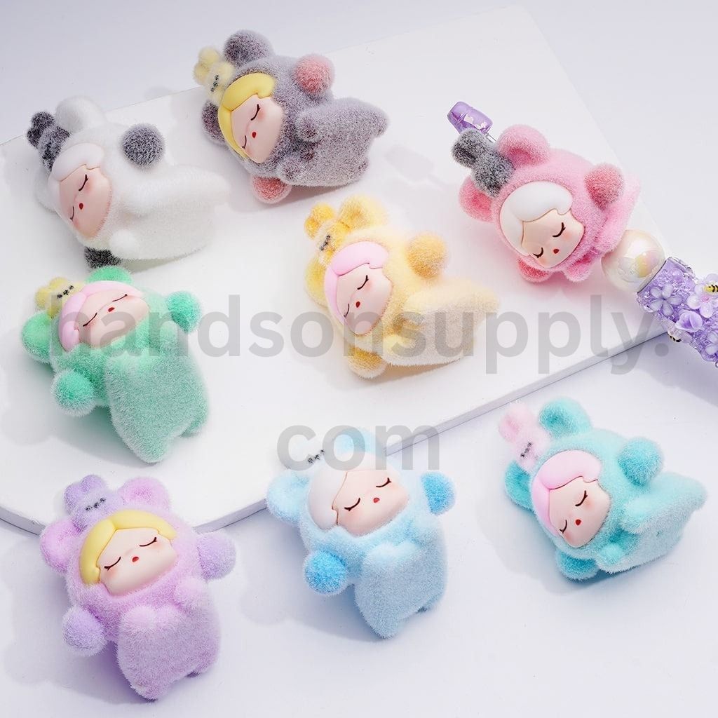 Cute Flocked Kik in Bear Costume Acrylic Pendant Beads Pen Toppers & Jewelry Accessories, 40*46MM