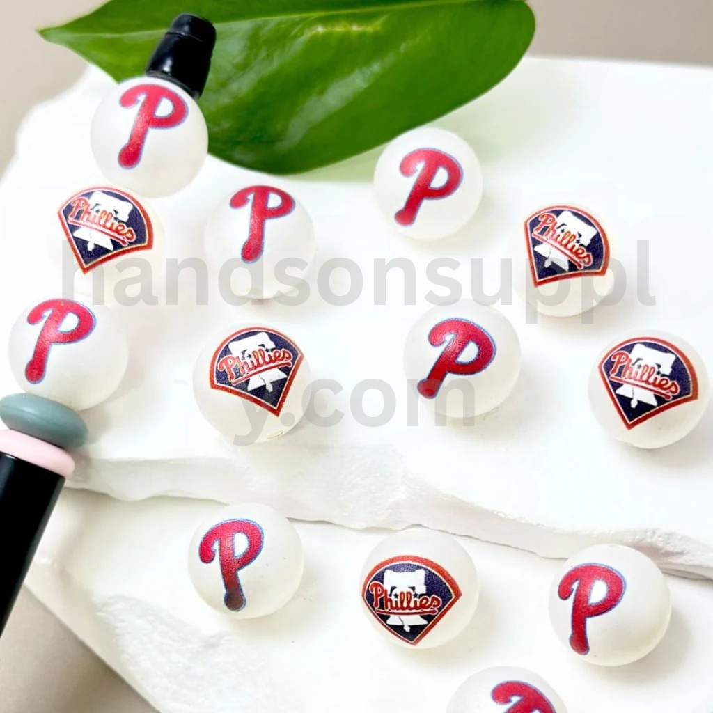 Philadelphia Phillies Baseball Theme 16MM Frosted White Round Acrylic Beads Random Mix