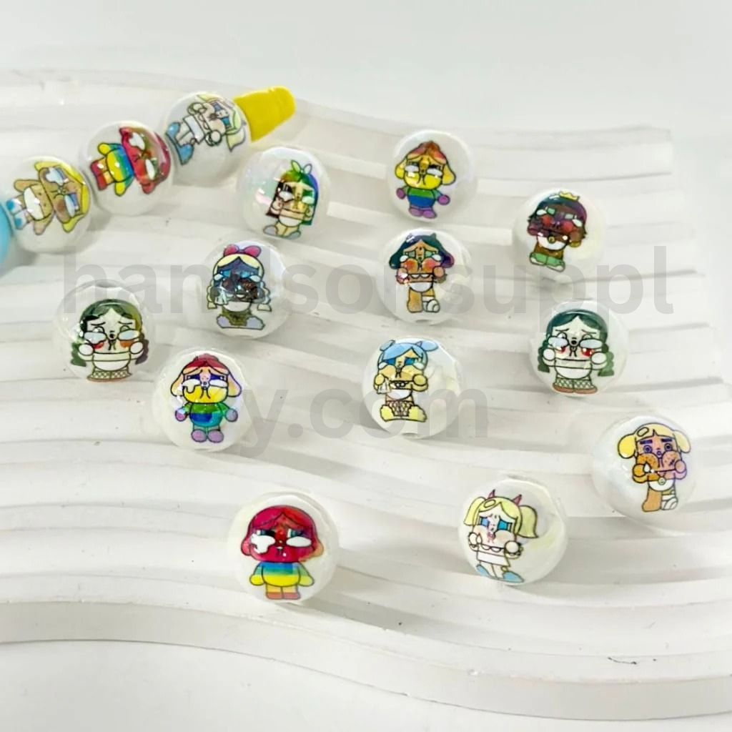 Cute Cartoon Character White Round 16MM UV Finish Acrylic Beads