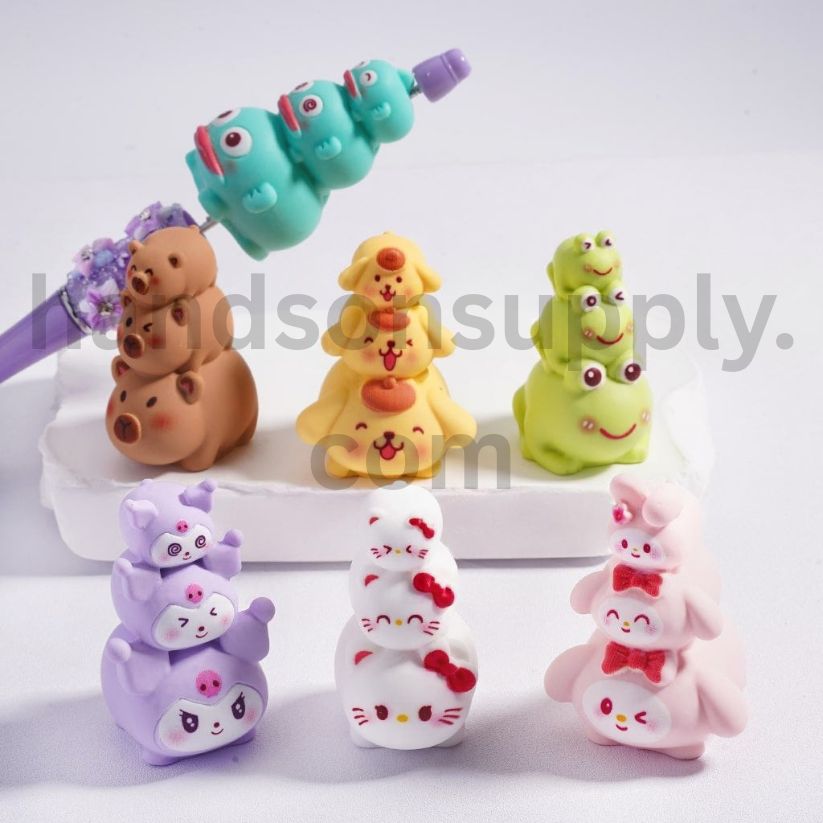 Hello Kitty, Jenga, Capybara & Sanrio Favorites Cute Icons Set Acrylic Beads Pen Toppers Pendants Jewelry Accessories