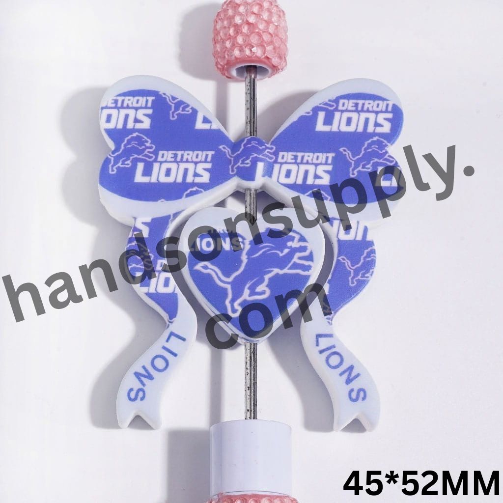 Detroit American Football Team Heart & Bowtie Design Soft Silicone Focal Beads Collection Set, 45*52MM