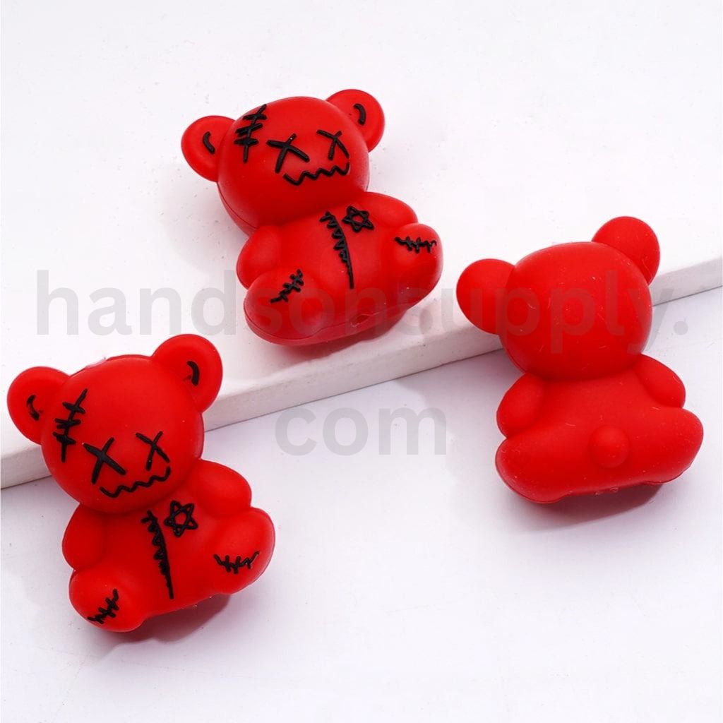 3D Red and White Bearbrick Inspired Character Cute Style Silicone Focal Beads