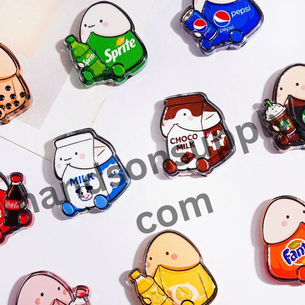 Refreshing Soda, Coffee, Milk & Bubble Tea Drink Exclusive Man Theme Semi-Clear Acrylic Beads, Random Mix