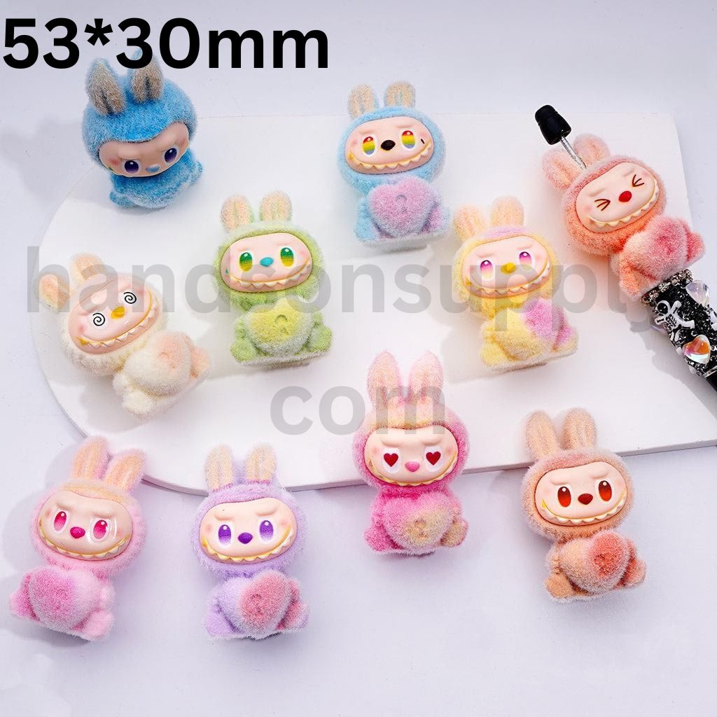 Flocked Cute Labub Holds Heart Acrylic Beads Pen Topper Pendants Jewelry Accessories Multi-Color 53*30MM