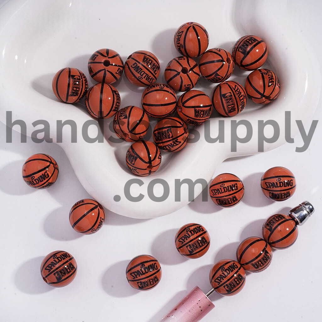 UV Coated Dark & Bright Brown Basketball Sports Series Round Acrylic Beads for Bracelets 16 MM