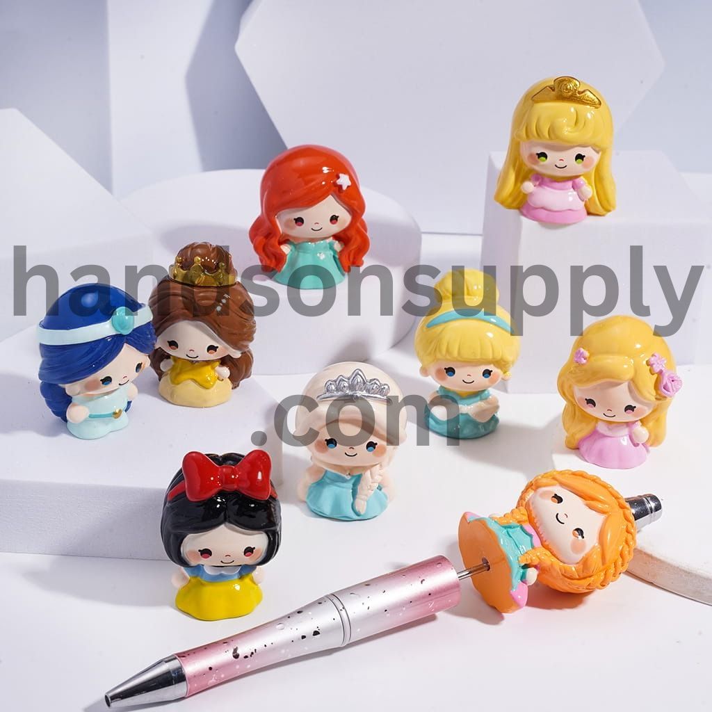Princess Figurine for Pen Topper Acrylic Beads in Assorted Designs Random Mix (Size Varies Between 36 and 40 MM Depending on Figures)