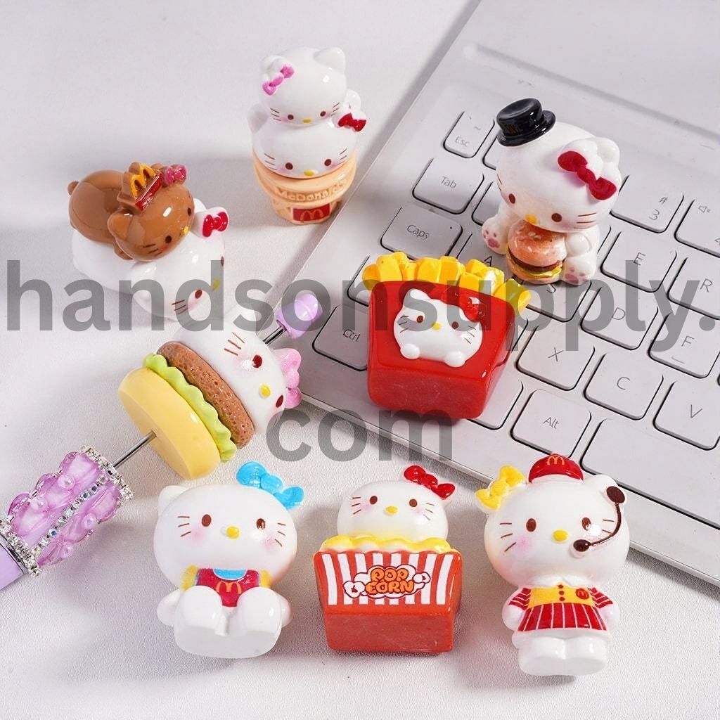 Fast Food Themed Cat Character Acrylic Beads Random Mix (can be also used as or Pen Topper)