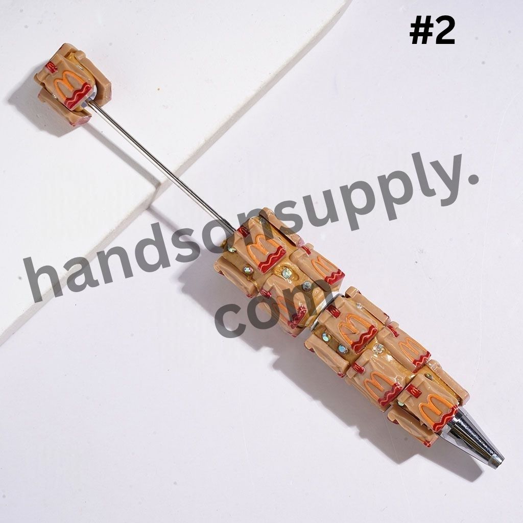 Fun Fast Food Bag with Sparkling AB Rhinestone, White, Orange & Light Brown Beadable Clay Pens
