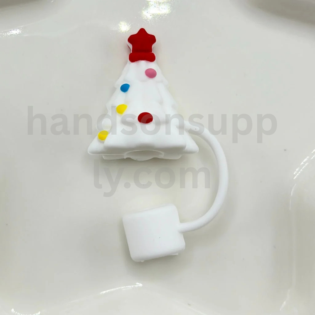 Christmas Holiday Cup Accessories in Food Grade Material Silicone Straw Toppers