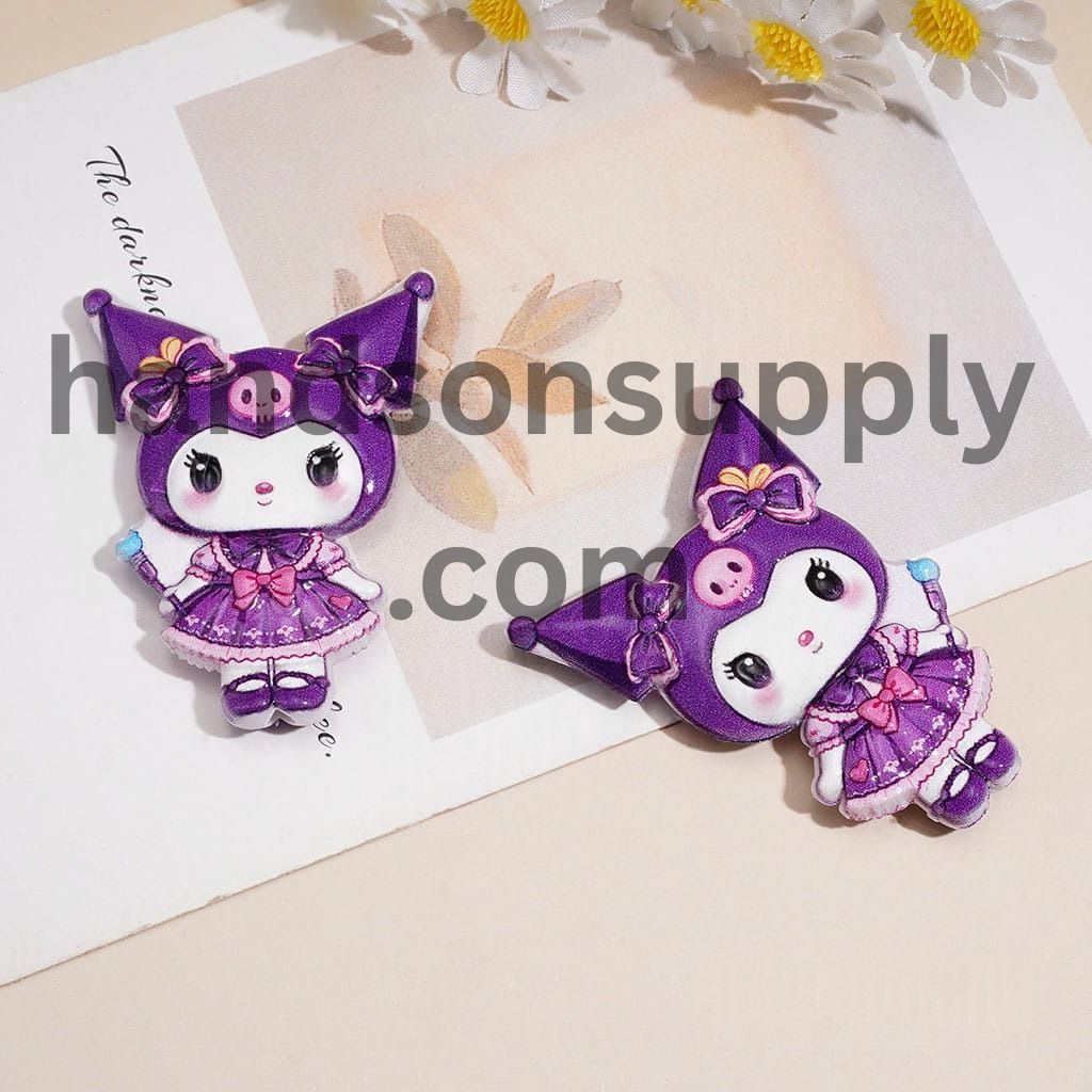 Adorable Purple Gothic Girl Character Series with Bows and Frilly Dress Acrylic Beads, 49*36MM, Random Mix