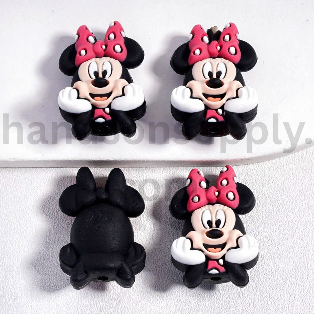 3D Disney-Styled Mickey, Minnie With pink Bow & Lion-King Inspired Characters Silicone Focal Bead