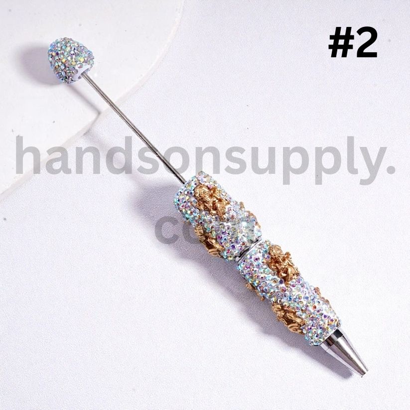Gold Cupid Wings Beadable Clay Pen with AB Rhinestones