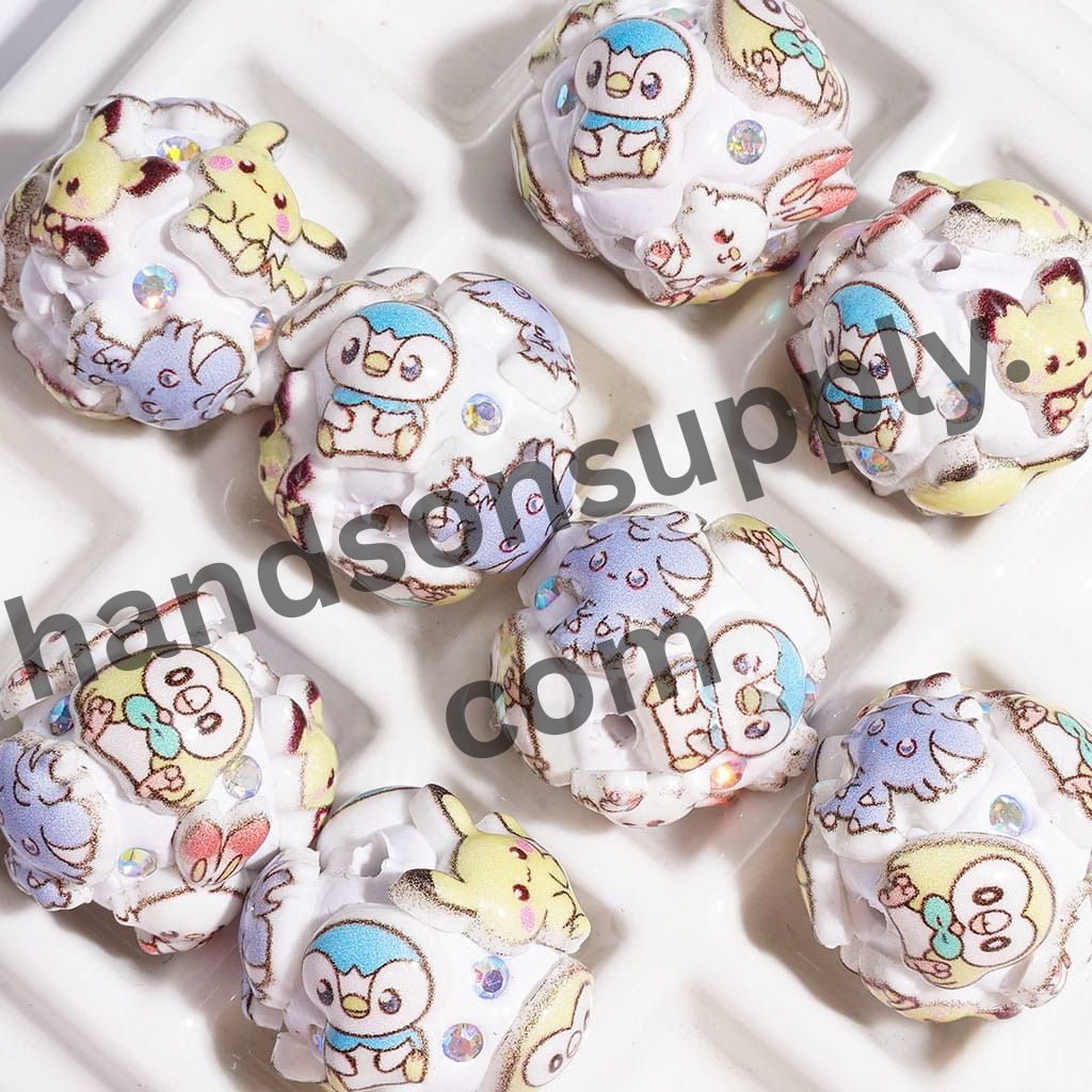 Cute Little Monster Character Series with Sparkling AB Rhinestones Clay Beads, 20MM