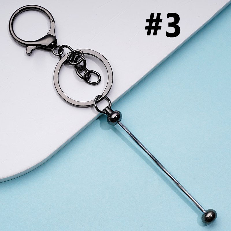 Bar with Metal Beadable Keychain and Lobster Clasp in Solid Colors