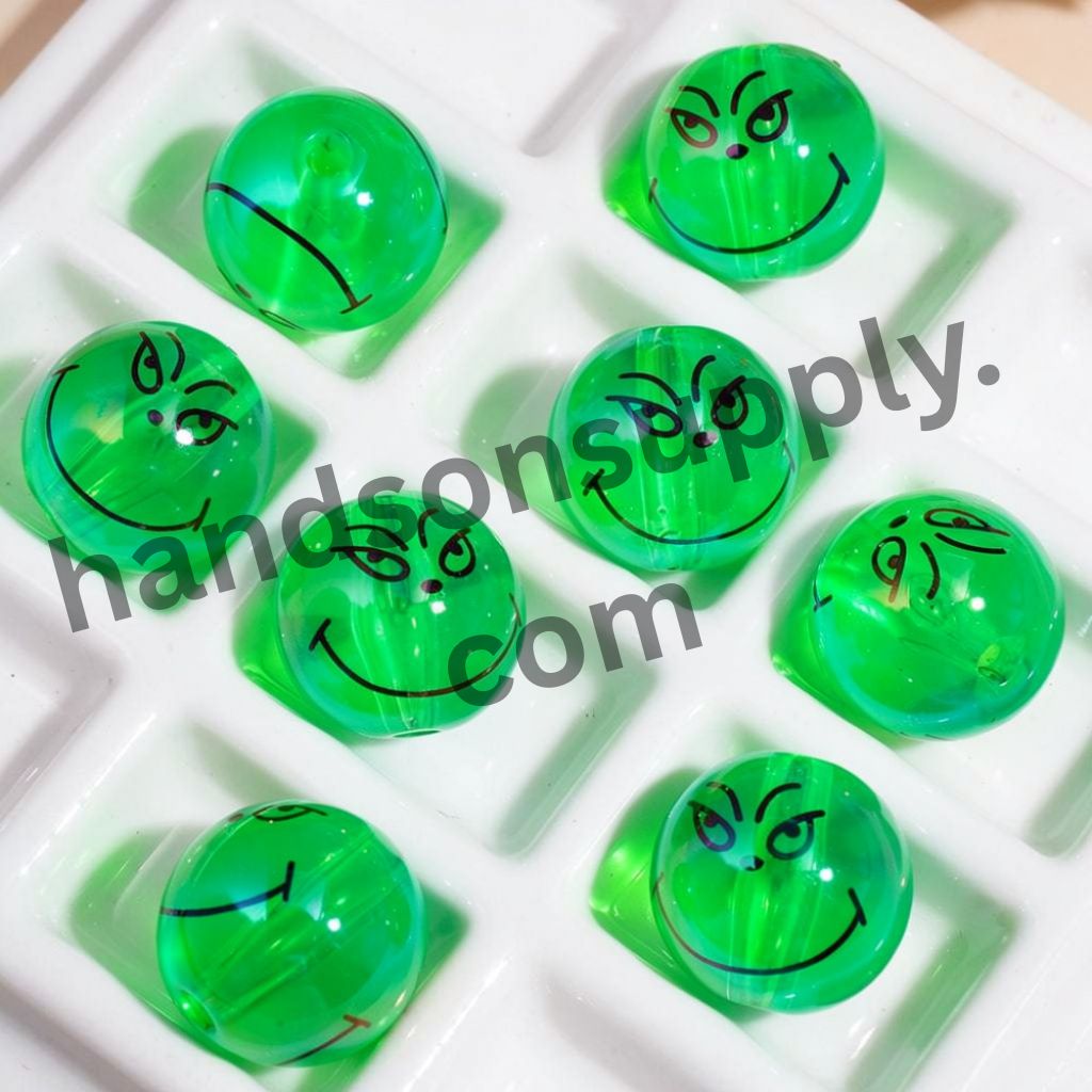 Cute Green Character Transparent Round Acrylic Beads for Braceletsm 16MM