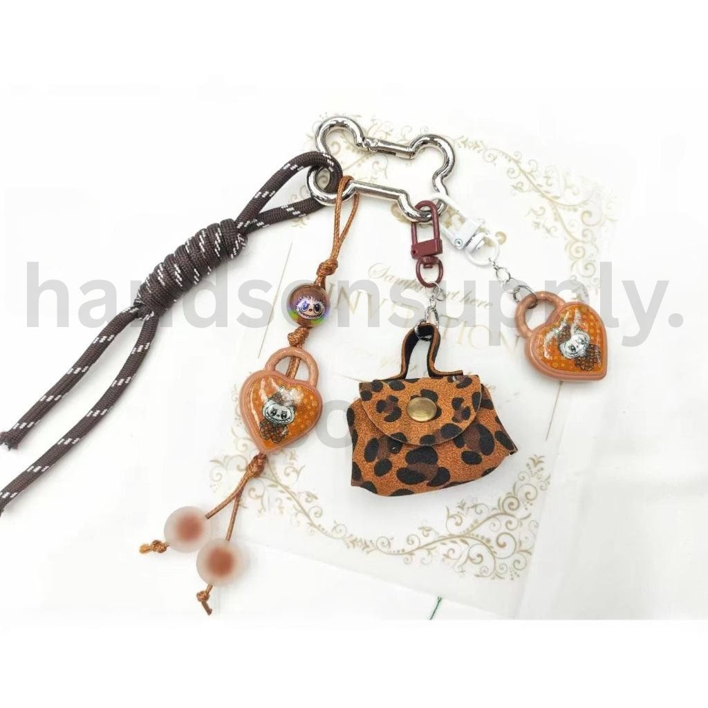 Heart-Shaped Labub Monster Handbag with Ring Pendants Acrylic Beads Around 39*30MM