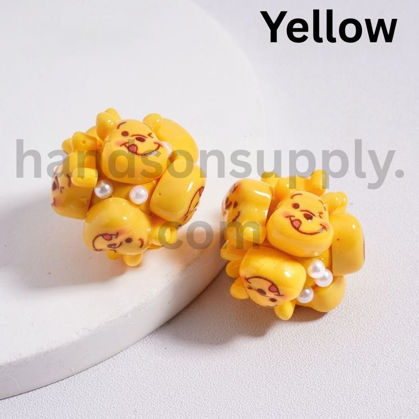 Cute Cartoon Winni the Poo, Piglet, Eeyore, Tigger & Marie Character Face with White Pearls Clay Beads