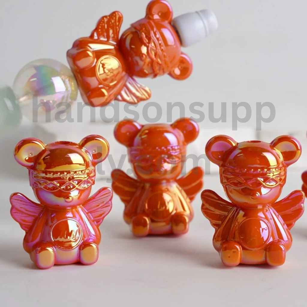 Shiny Colorful Angel Bear UV Coated Acrylic Beads Around 30x24MM
