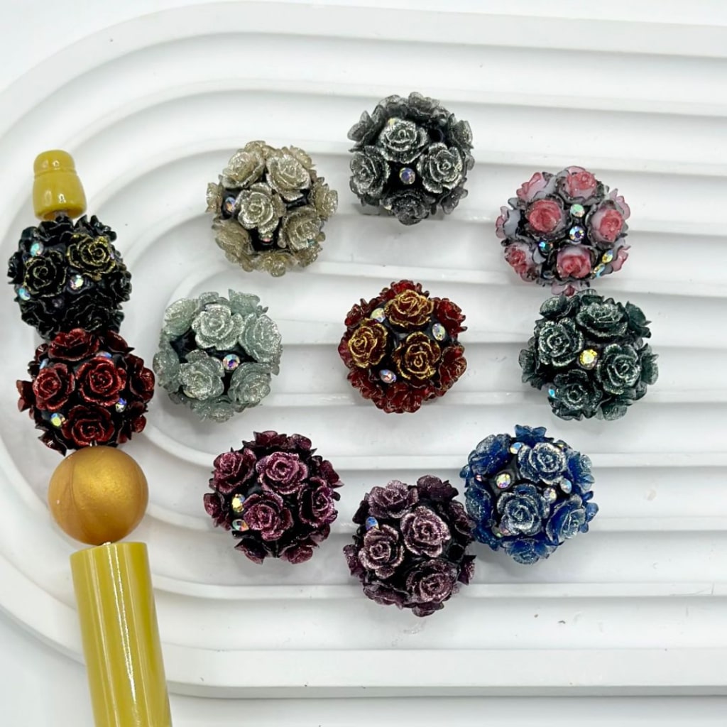 Shiny Glittery Colorful Flowers Black AB Rhinestones Round Clay Beads, Random Mix, 20MM