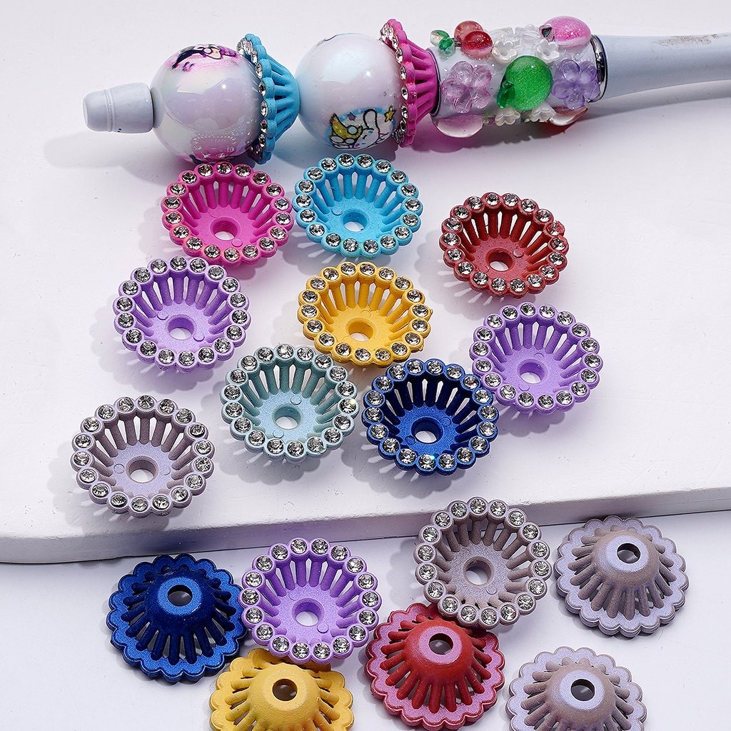 Colorful Flower Pot Bead Caps with Clear Rhinestones 20MM Decorative Mix