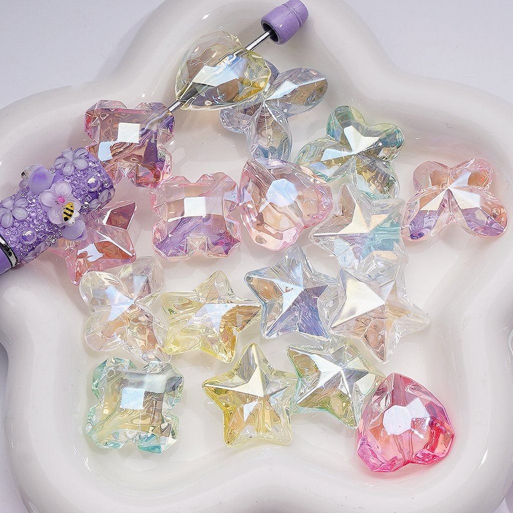 Star Heart Butterfly Four-Leaf Clover Translucent Color Acrylic Beads Mix