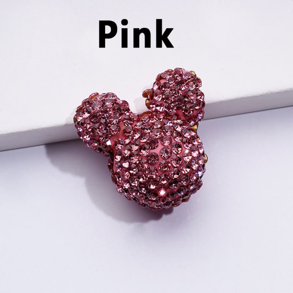 Vivid Cute Mickey Minnie Mouse Head Clay Beads with Shiny Rhinestones, Solid Color, Approx. 22x24x17MM