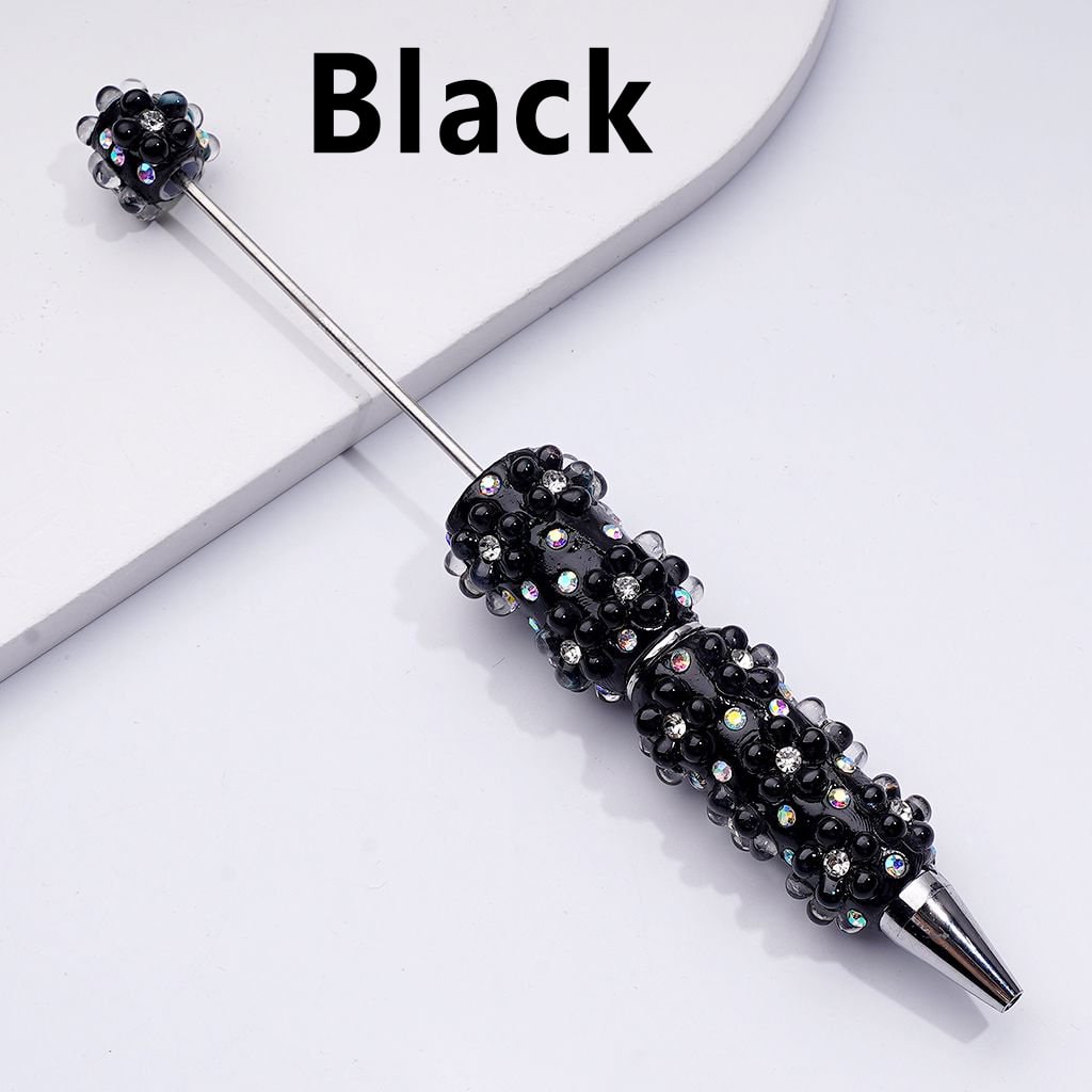 Beadable Clay Pens with Sparkling AB Rhinestone Flowers – Mini Five-Petaled Clear Design