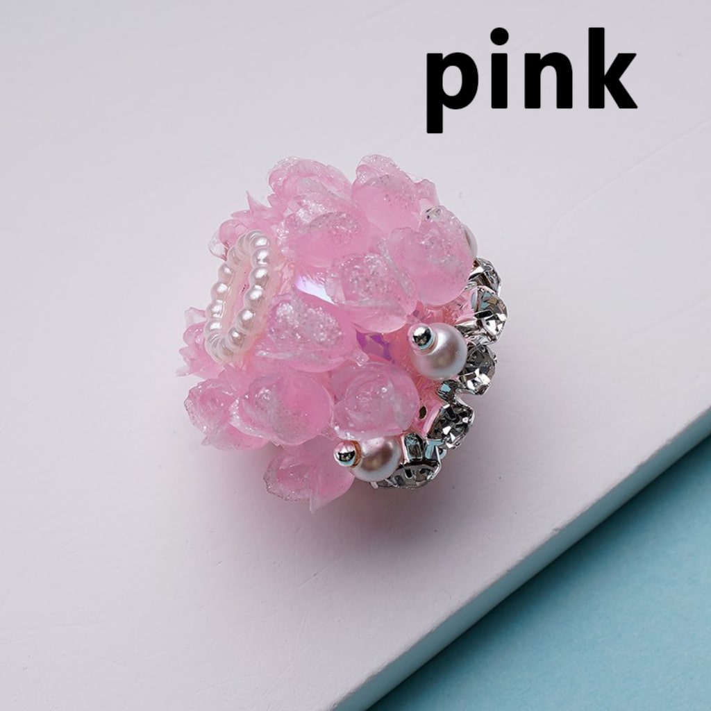 Cute Flowers Bling Bling Tulips Clear Rhinestones Chains White Pearls Round Acrylic Beads, Around 25*18MM