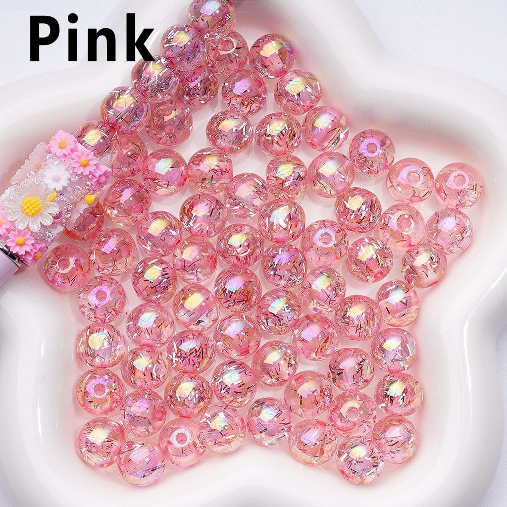 12MM Round Acrylic Beads – UV-Coated Multi-Color Translucent with Mini Silver Foil Paper Inside