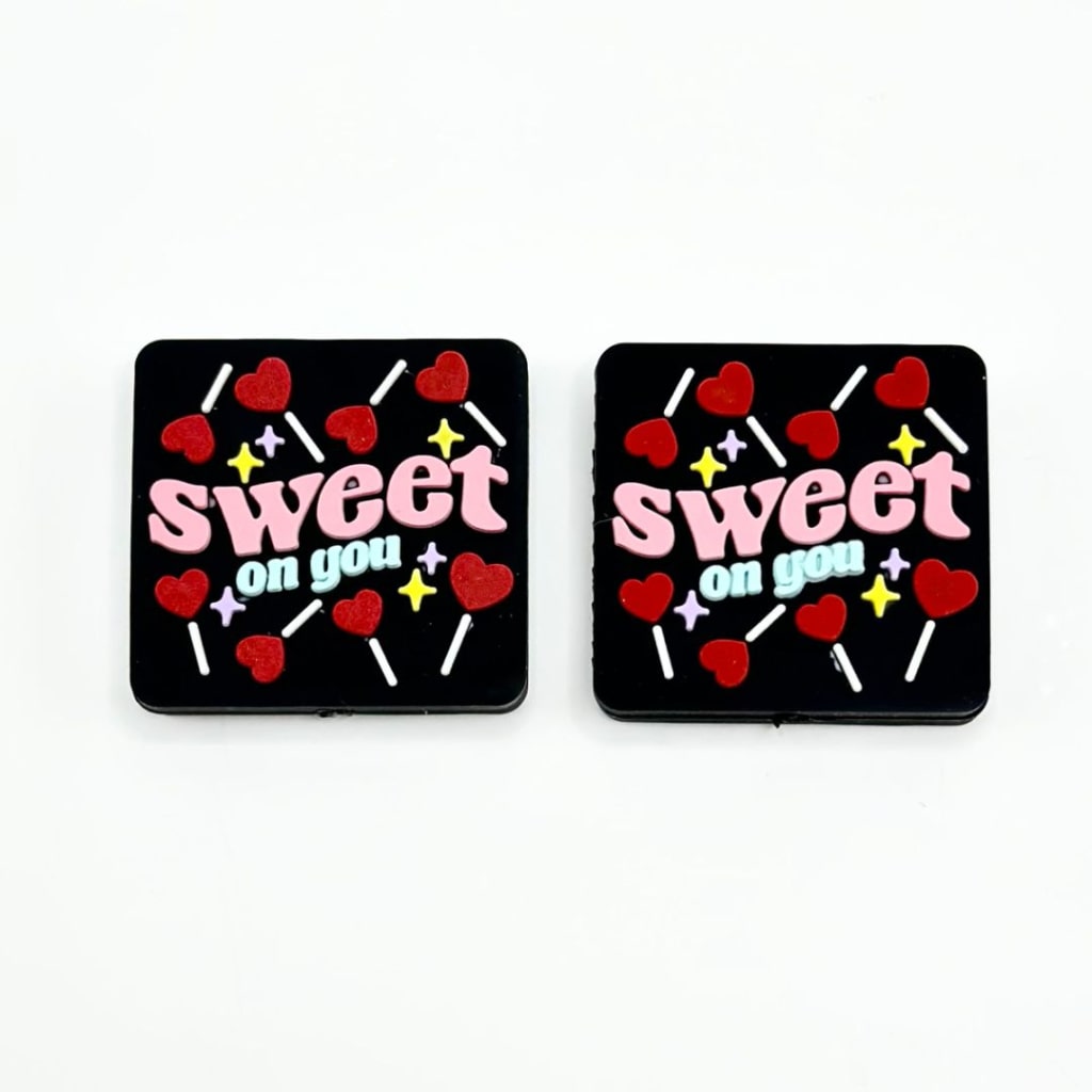 Star Love Valentines Sweet on You Red Heart Lollipop Silicone Focal Beads