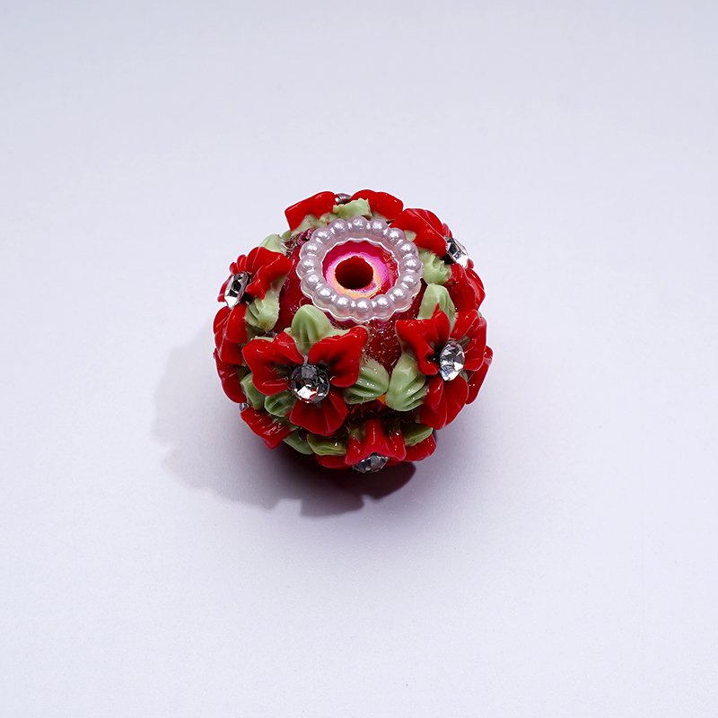 Flowers Clear Rhinestone Multi-Color Cute Inside White Pearls Ring Clear Sugars Round Clay Beads, 20MM