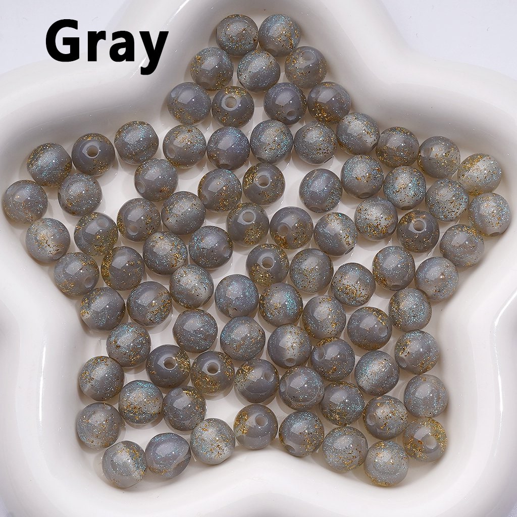 10MM Round Acrylic Beads – Mini Multi-Color Glitter with Gold Foil Paper Inside