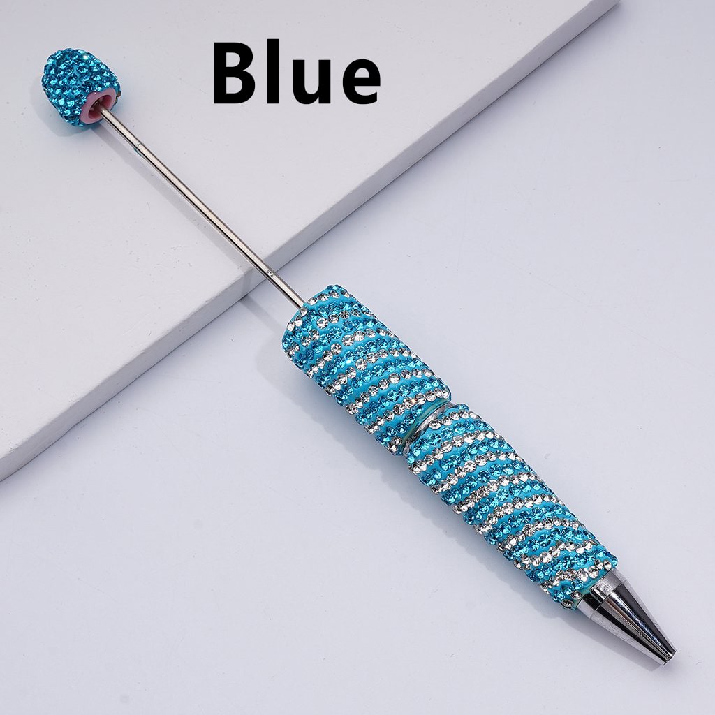 Clay Beadable Pens – Covered in Dual-Color Rhinestones with Oblique Striola Stripes