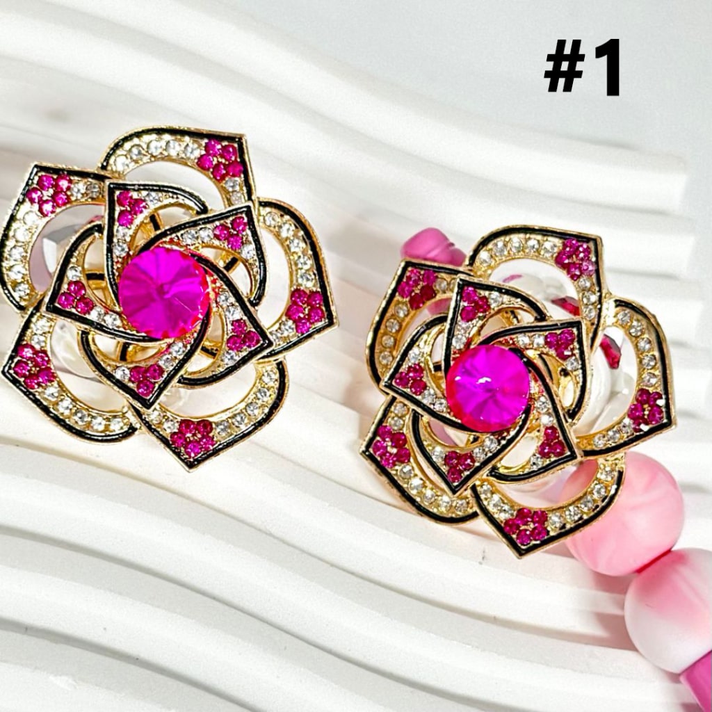 Delicate Rotatable Small Flower with Gold Alloy Rose Flower, Large Round Rhinestone Inside, Colorful Heart Rhinestones, and Clay Beads, Around 40MM