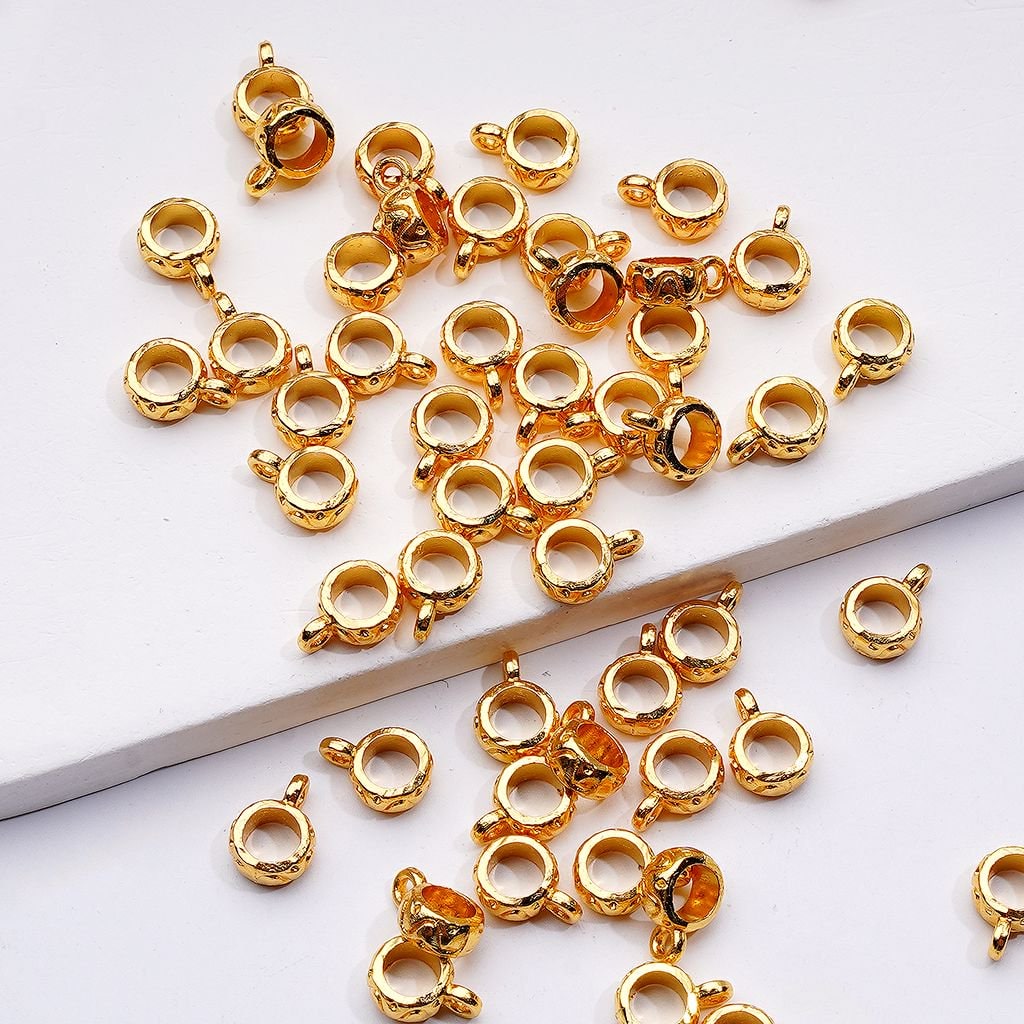 Gold & Silver Alloy Bail Beads 7MM Findings for Hanging Charms and Pendants