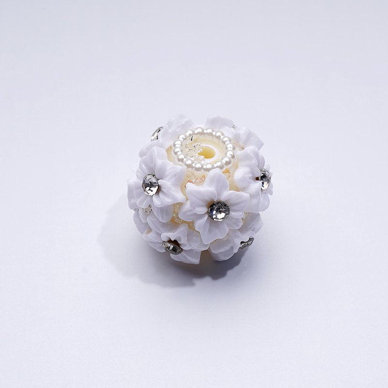 Flowers Clear Rhinestone Multi-Color Cute Inside White Pearls Ring Clear Sugars Round Clay Beads, 20MM