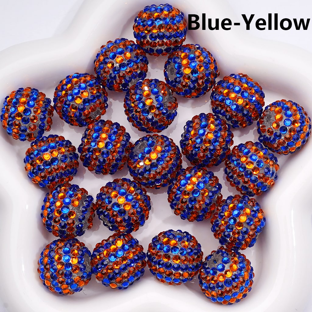 Double Color Striped Round Acrylic Beads with Shiny Rhinestones, 20MM